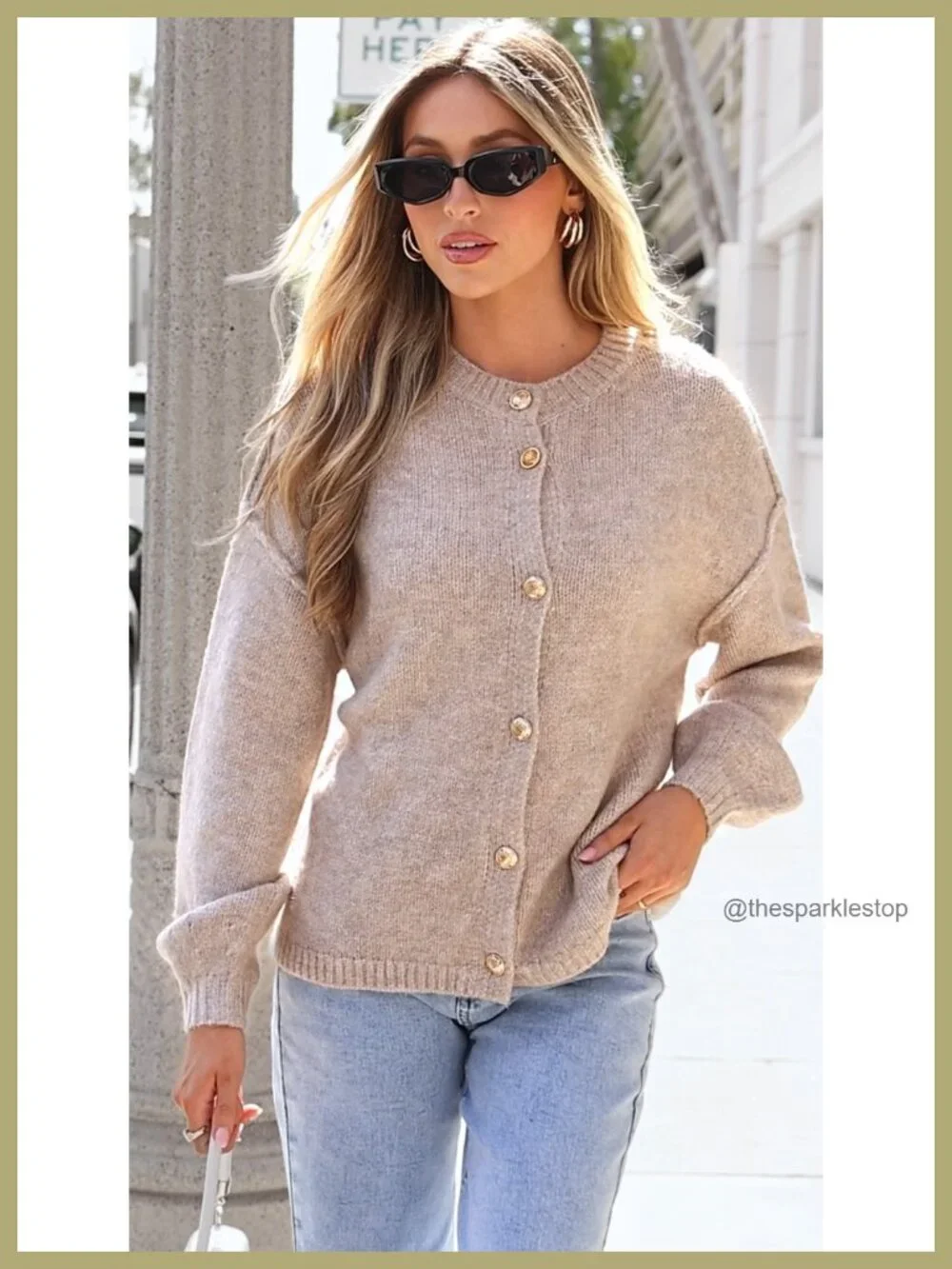 Chunky Knit Cardigan Sweater Women's Button Up Lantern Sleeve